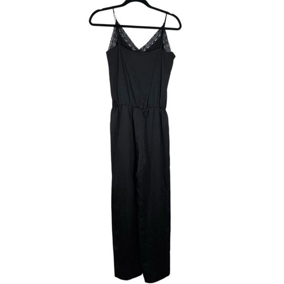 Maje Paulie Lace Trimmed Satin Jumpsuit Black Size 2 Medium Whimsigoth Romantic - Picture 5 of 7